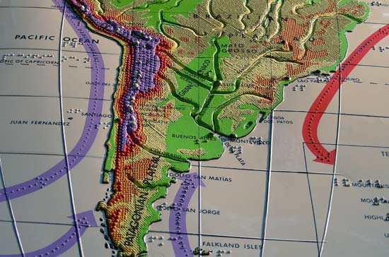 Tactile map of South America